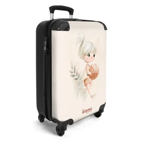Meisje met een basketbal in neutrale kleuren. NBS - Handbagage koffer - Kinderen Unisex middel -productfoto_3d