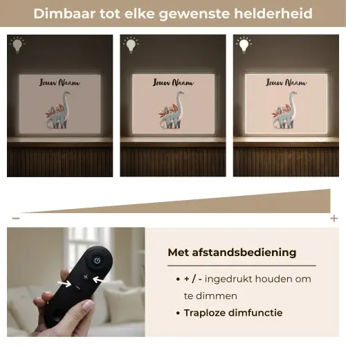 Dinosaurus - Planten - Beige - Minimalistisch Light Box met batterij (Wandlamp kind) middel -USP_dimbaarNL