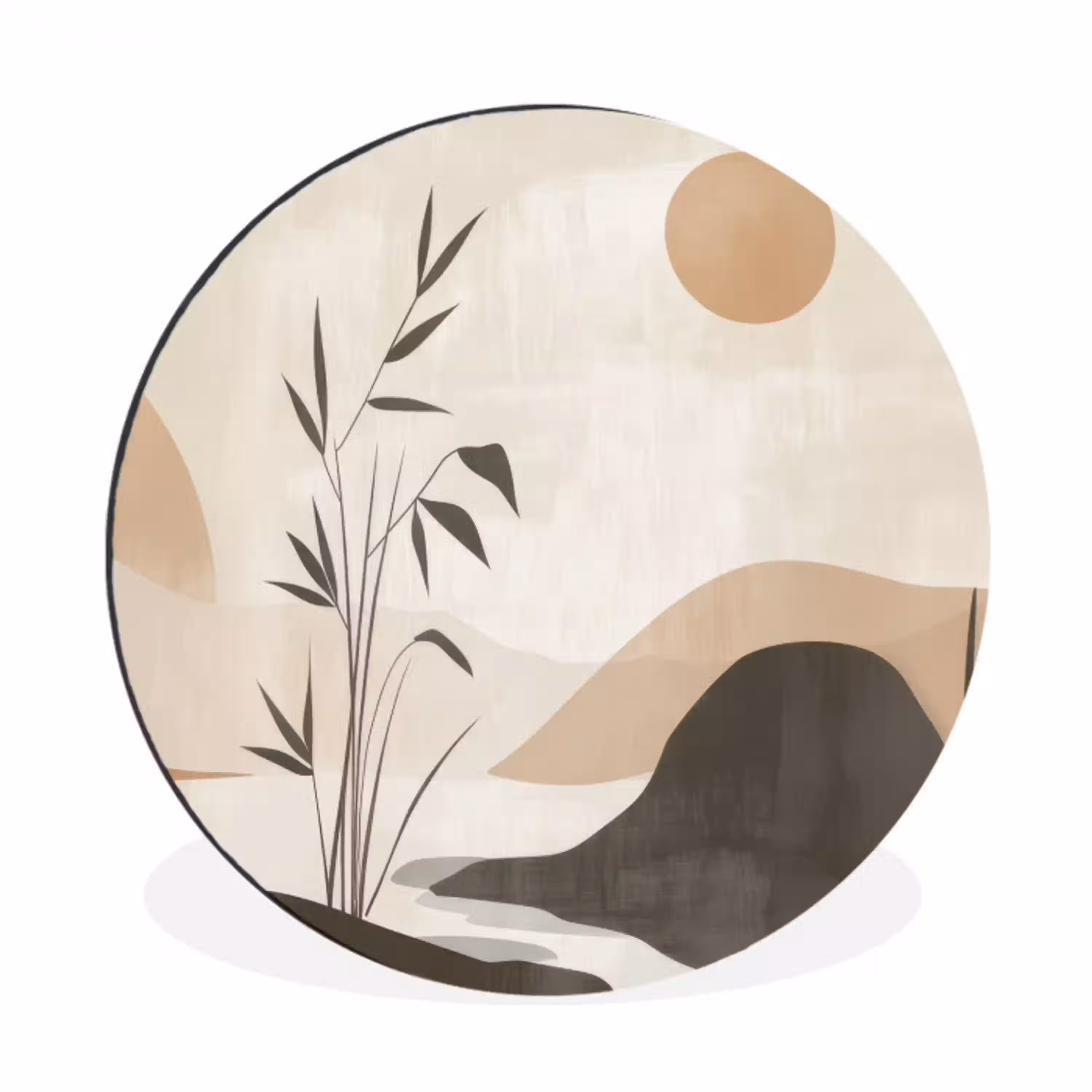 Japandi - Landschap - Beige Wandcirkel aluminium klein -3d