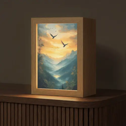 Vogels - Zon - Bomen - Groen Light Box met kabel (Tafellamp) klein -z3d_website
