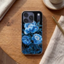 Bloemen - Zwart - Blauw - Modern Telefoonhoesje iPhone 17 Pro klein -sfeer1