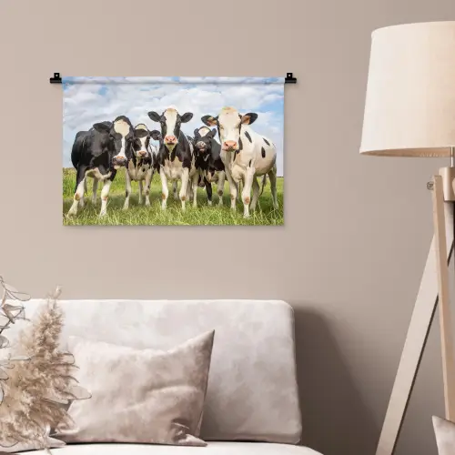 Koeien - Weiland - Dieren - Natuur - Gras Wandkleed katoen klein -sfeer4