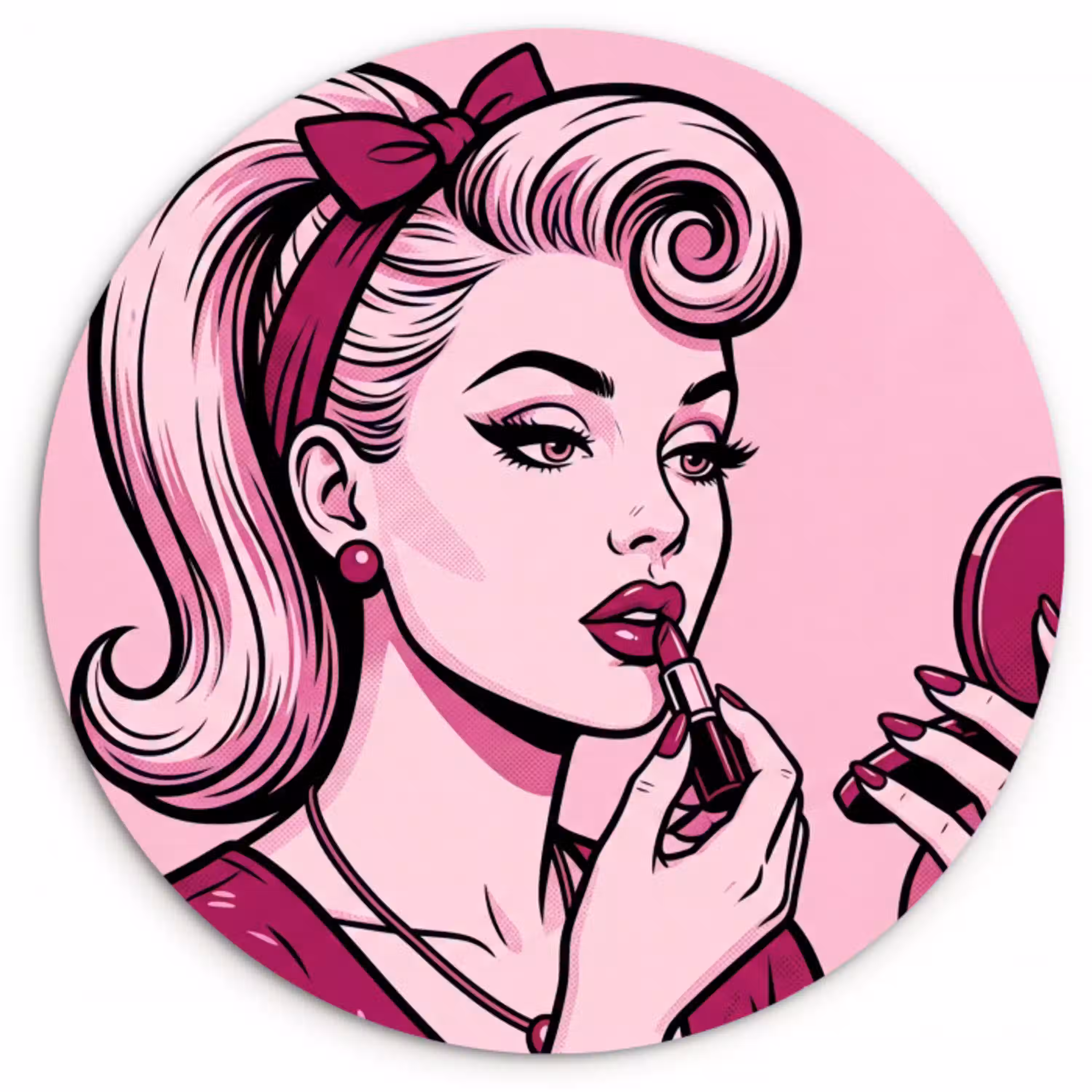 Vintage - Vrouw - Roze Wandcirkel kunststof plaat 5mm dik klein -3d