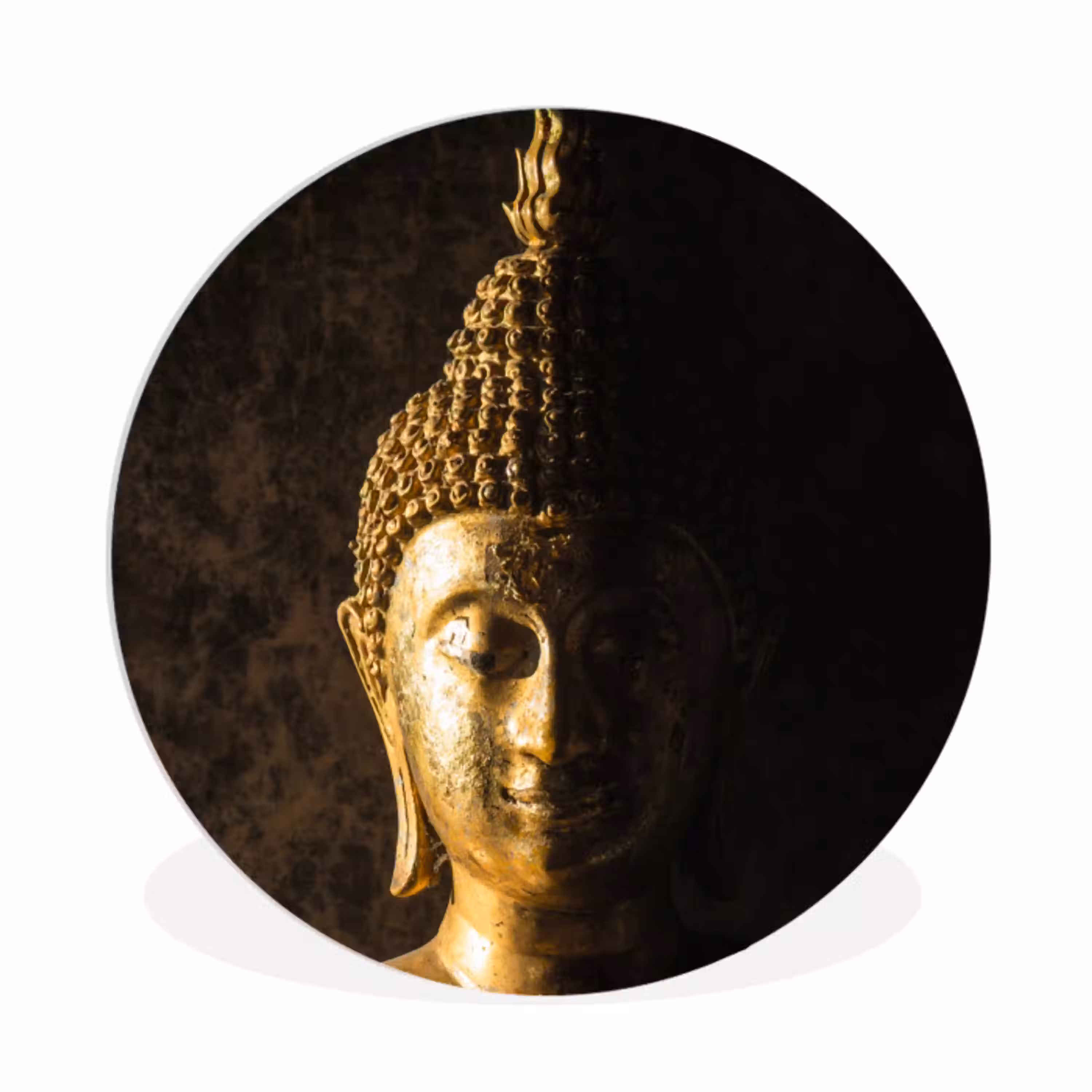 Buddha - Boeddha beeld - Goud - Spiritueel - Zwart Wandcirkel kunststof plaat 5mm dik klein -3d