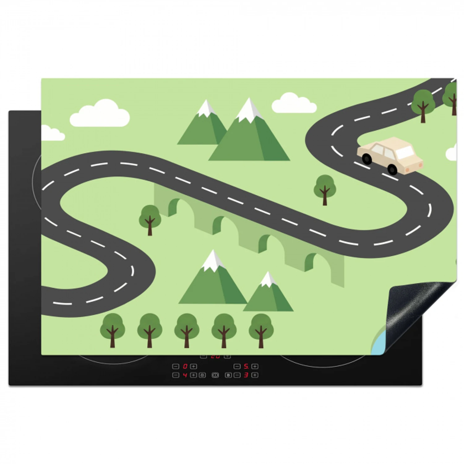 Auto - Bergweg - Natuur - Illustratie Inductie beschermer vinyl 3mm klein -3d