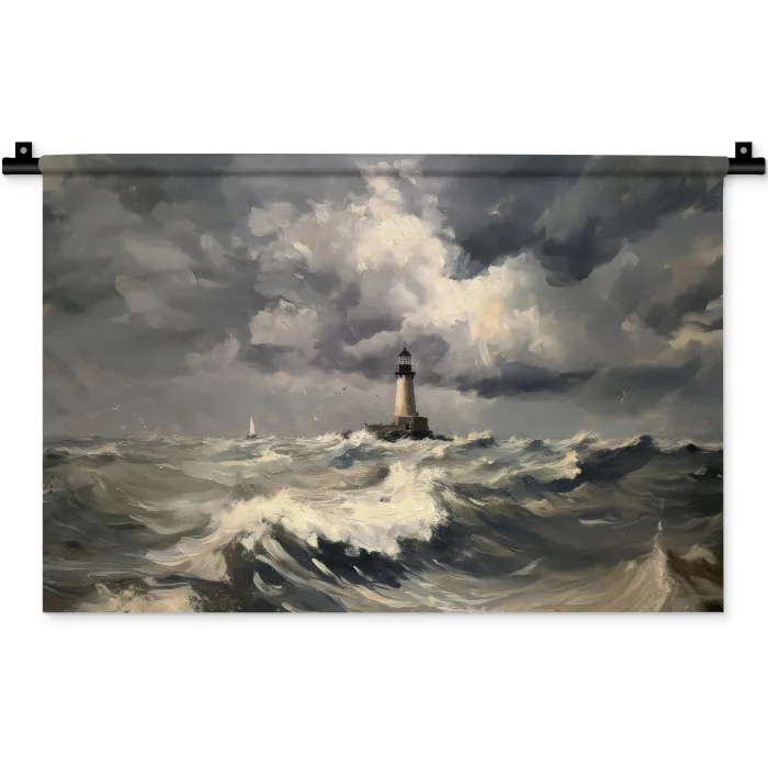 Vuurtoren - Golven - Storm Wandkleed katoen klein -zz3d