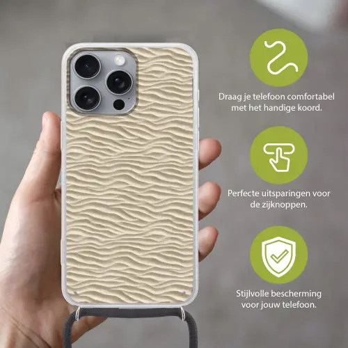 Zand - Golven - Beige Hoesje iPhone 16 Pro Max met koord klein 804 -sfeer2_NL