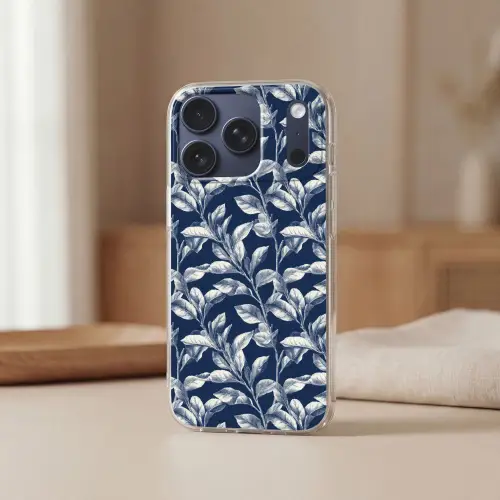 Botanisch - Patroon - Blauw Telefoonhoesje iPhone 17 Pro klein 878 -sfeer2