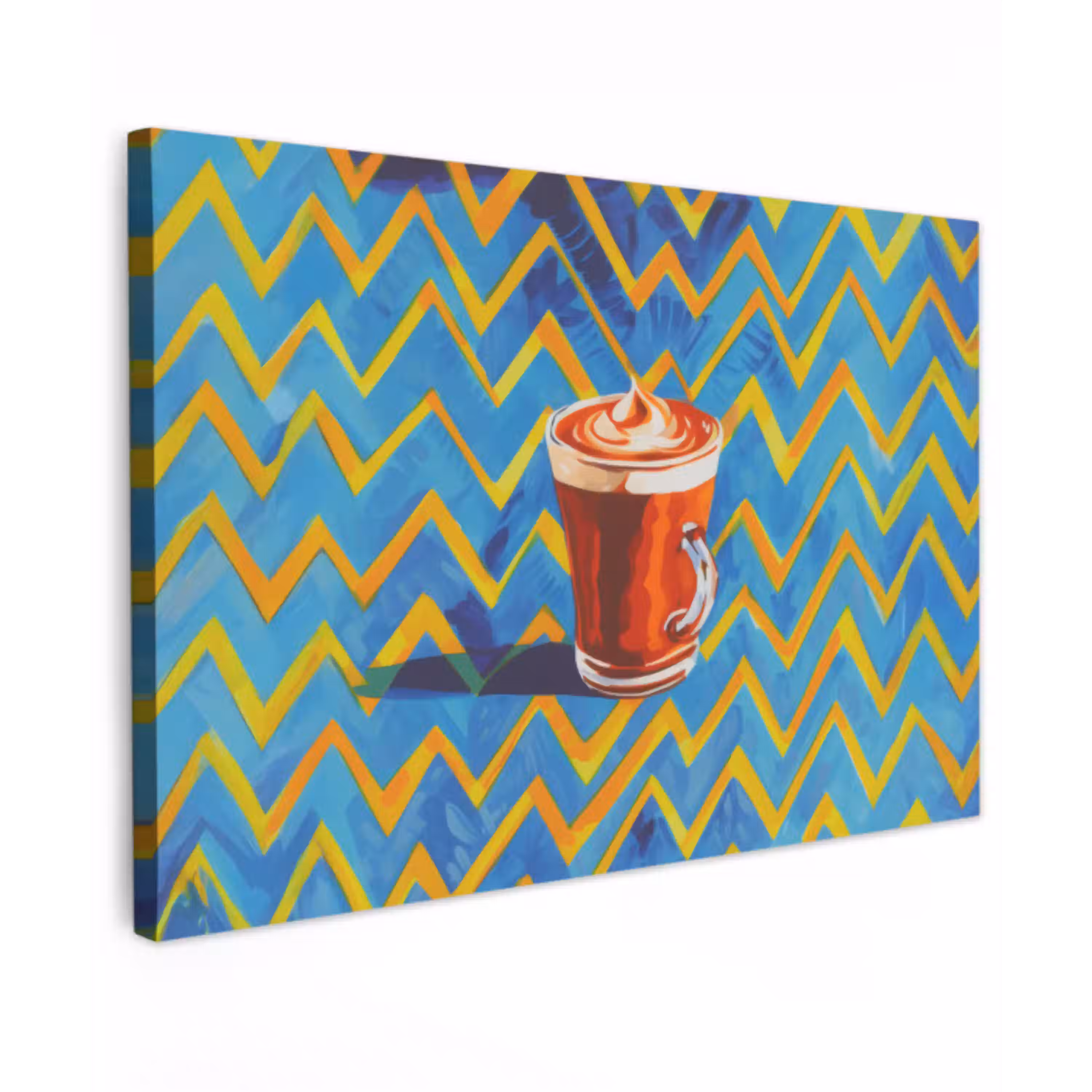Mok - Koffie - Zigzag - Slagroom Tuinposter op houten frame 2 cm dik klein -3d
