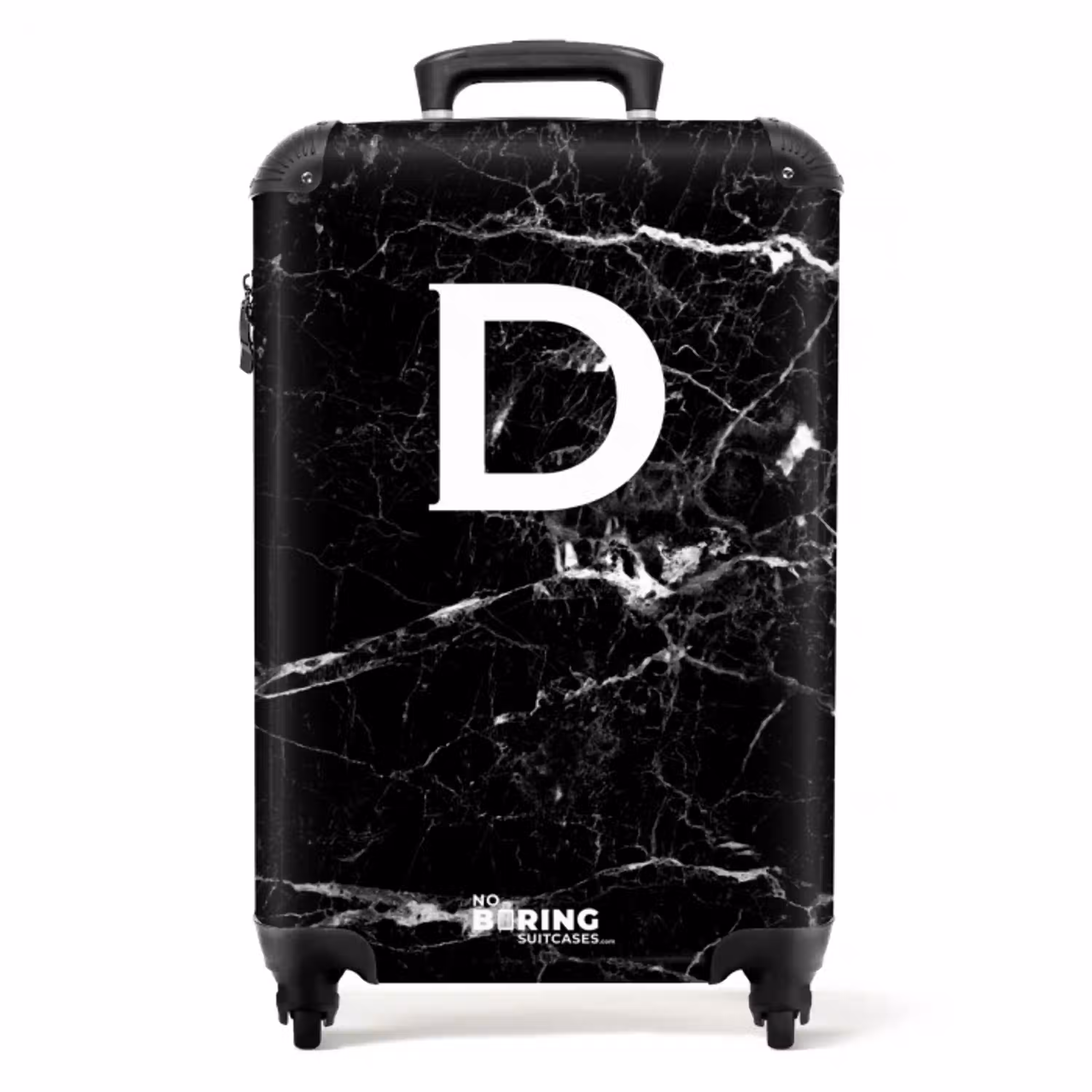 Marmerlook - Zwart - Letter D - Marmer NBS - Handbagage koffer - Unisex middel -productfoto_recht