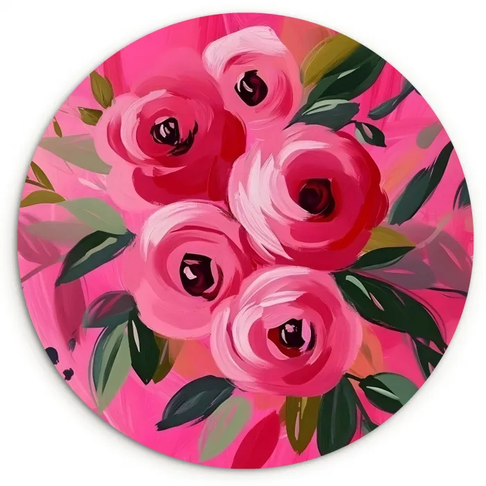 Bloemen - Verf - Roze Wandcirkel kunststof plaat 5mm dik klein -3d