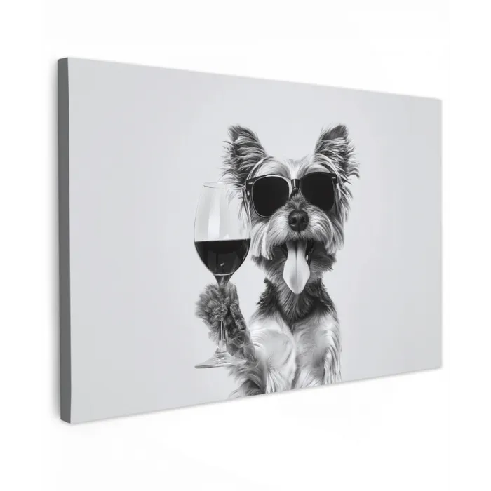 Hondje - Wijnglas - Zonnebril - Enthousiast canvas 2cm klein -z3d