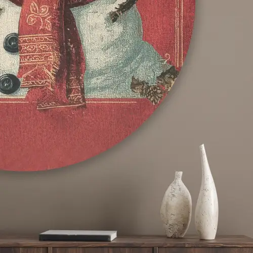 Klassiek - Kerstgroet - Sneeuwpop - Rood Akoestische PET Vilt - Rond klein -sfeer5_closeup
