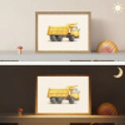 Kiepwagen - Geel - Illustratie Light Box met batterij (Wandlamp kind) middel -sfeer3_kind
