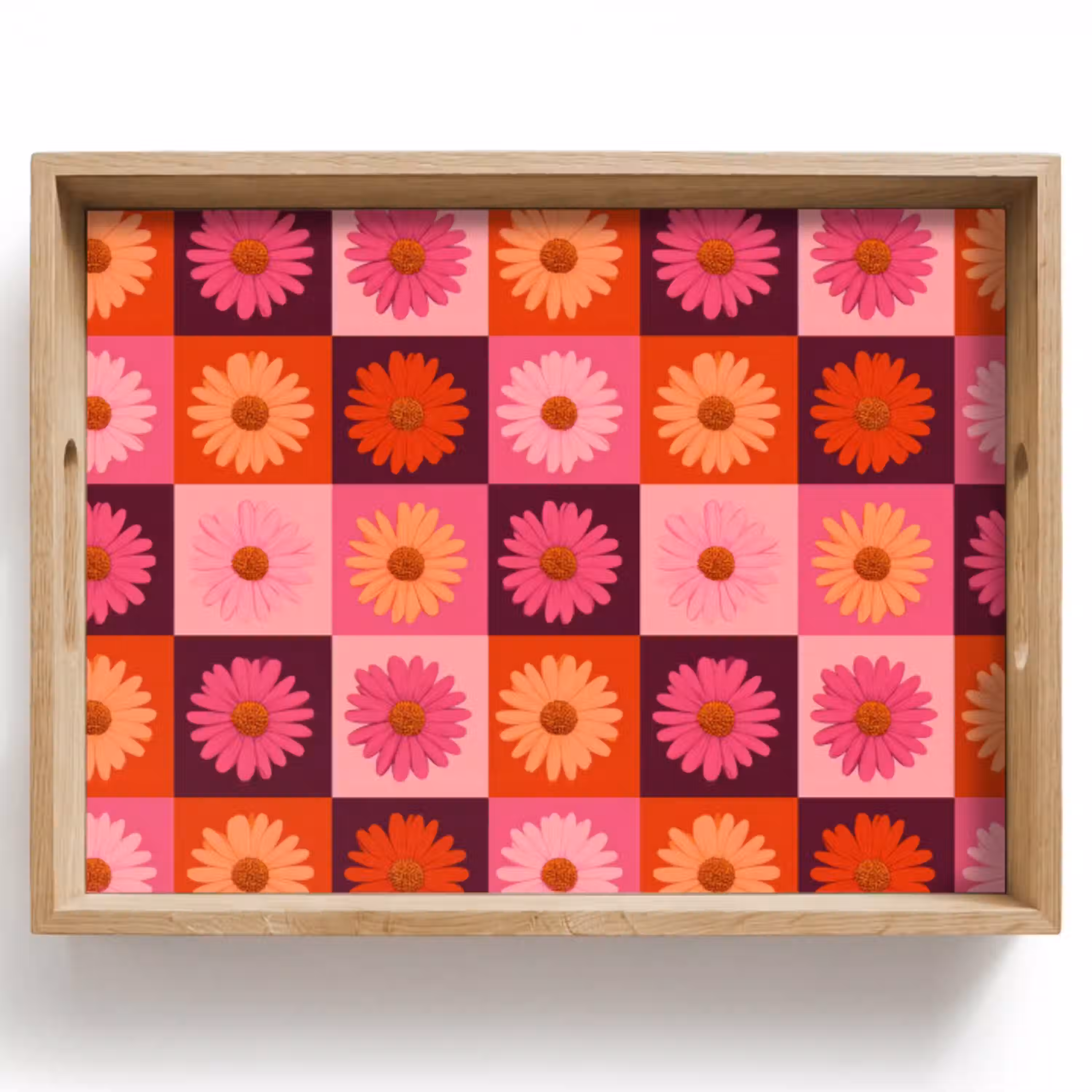 Madeliefjes - Dambord - Retro - Roze - Oranje Dienblad Rechthoek middel 911 -z3d_shopping