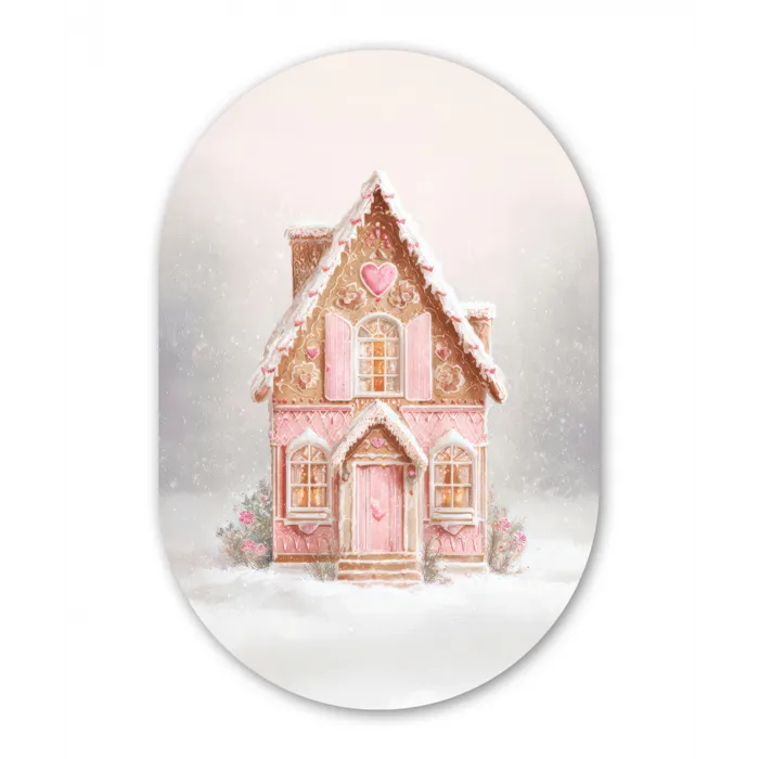 Huisje - Suiker - Pastel Wandcirkel Ovaal Forex klein -3d