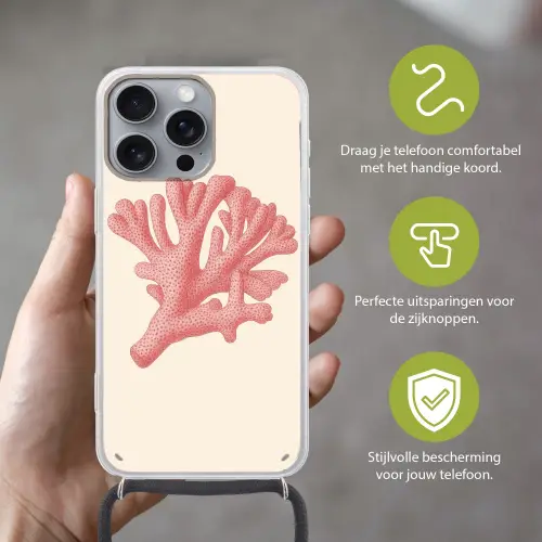 Koraal - Stipjes - Roze Hoesje iPhone 16 Pro Max met koord klein -sfeer2_NL