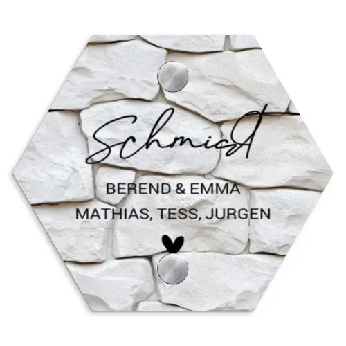 Witte - Natuurstenen - Sierlijk Naambord Hexagon klein -3d