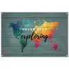 Hout - Wereldkaart - Regenboog - Exploring tuinposter los doek groot -3d