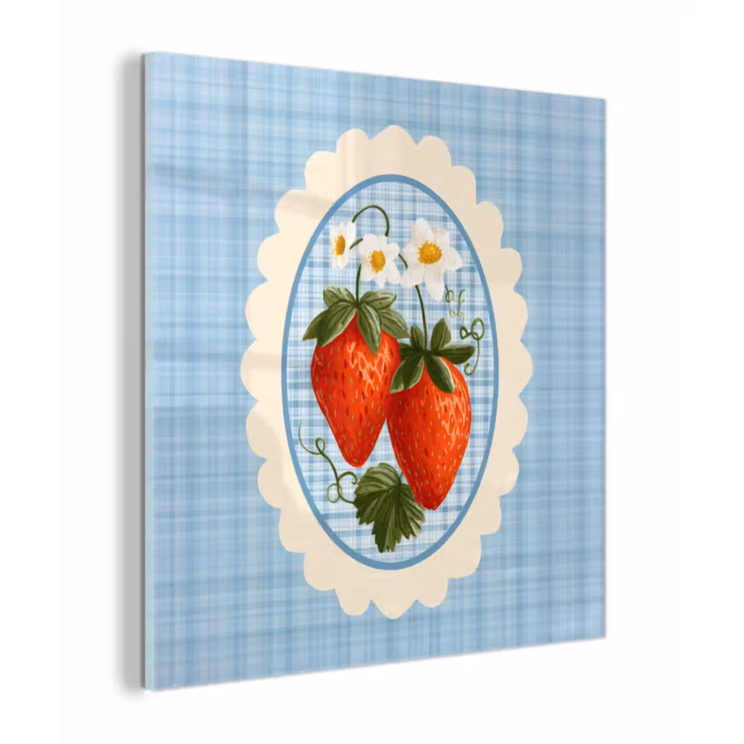 Glas schilderij - Aardbeien - Lijst - Rood - Geruit