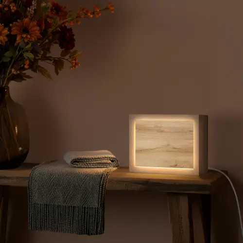 Houtlook - Bruin - Hout Light Box met kabel (Tafellamp) klein -sfeer4