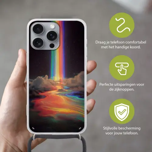 Regenboog - Verticaal - Sterrenhemel - Wolken Hoesje iPhone 16 Pro Max met koord klein -sfeer2_NL