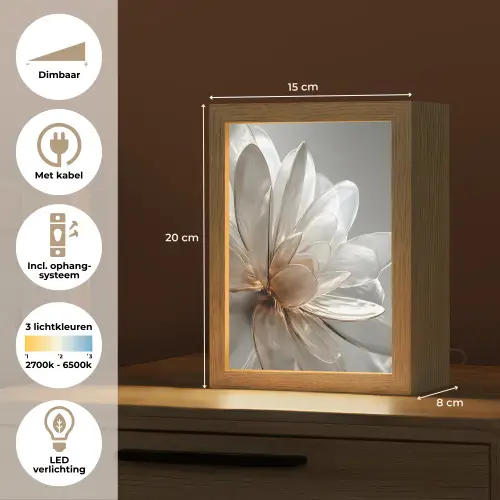 Bloem - Wit - Neutraal Light Box met kabel (Tafellamp) klein -USP_NL
