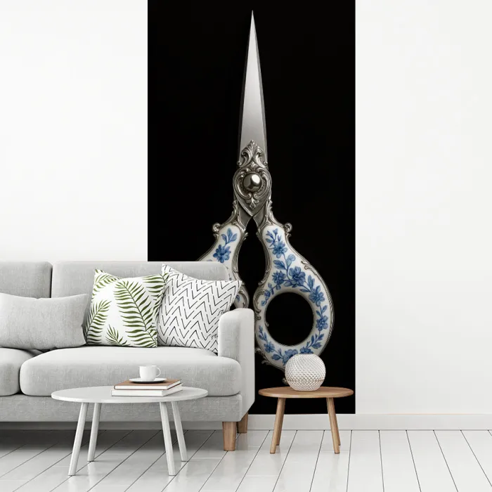 Schaar - Delfts blauw - Zwart fotobehang vinyl groot -woonkamer