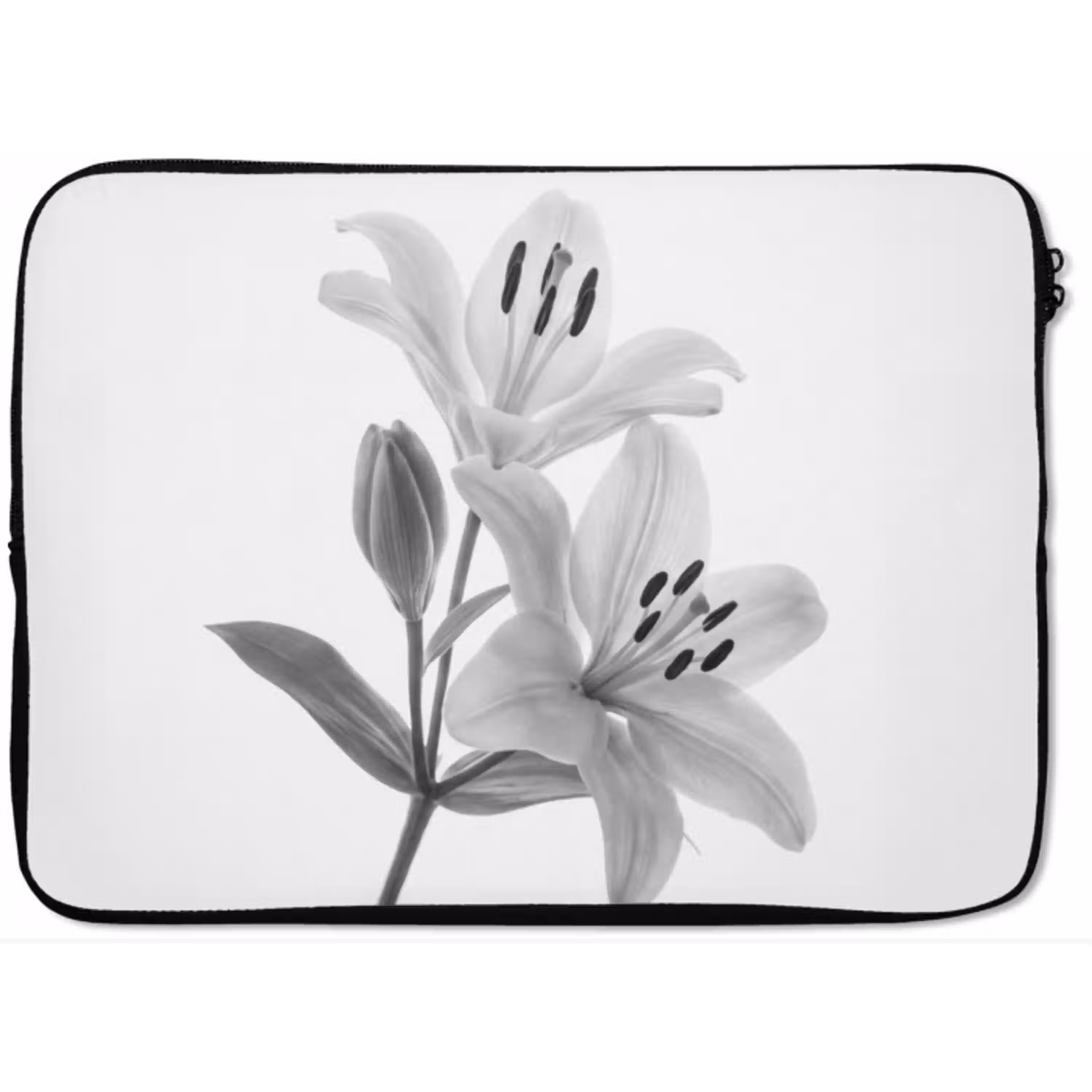 Lelies - Elegant - Zwart - Wit laptophoes neopreen klein -zkaufland3dotto