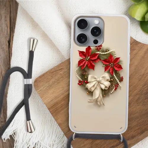 Deurkrans - Strik - Kerst - Rood - Groen Hoesje iPhone 16 Pro Max met koord klein -sfeer4