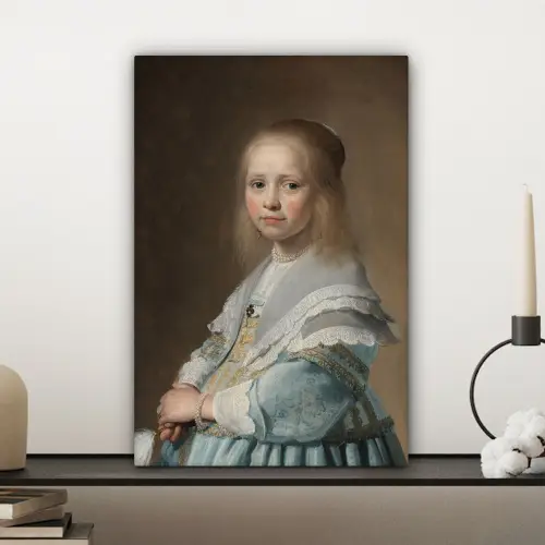 Portret van een meisje in het blauw - Schilderij van Johannes Cornelisz. Verspronck canvas 2cm klein -sfeer6
