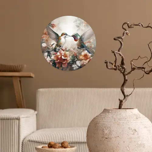 Kolibrie - Vogels - Bloemen - Natuur Wandcirkel behangsticker klein -sfeer1
