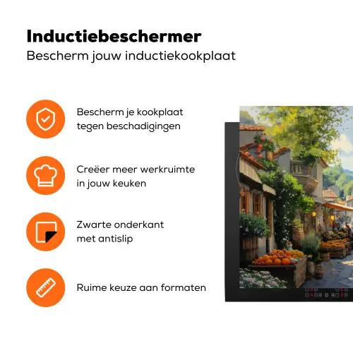 Dorp - Zon - Kraampjes - Huizen Inductie beschermer vinyl 3mm klein -zzzzzzz-td-ups