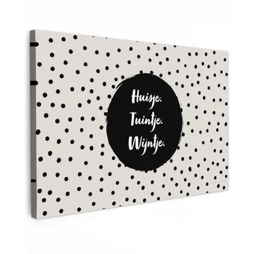 Huisje. Tuintje. Wijntje - Quotes - Tekst - Wijn - Tuin Tuinposter op houten frame 2 cm dik klein -3d