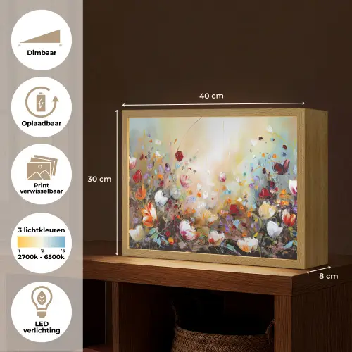 Olieverf - Bloemen - Kleurrijk - Natuur Light Box met batterij (Wandlamp) middel -USP_websiteoverzichtNL