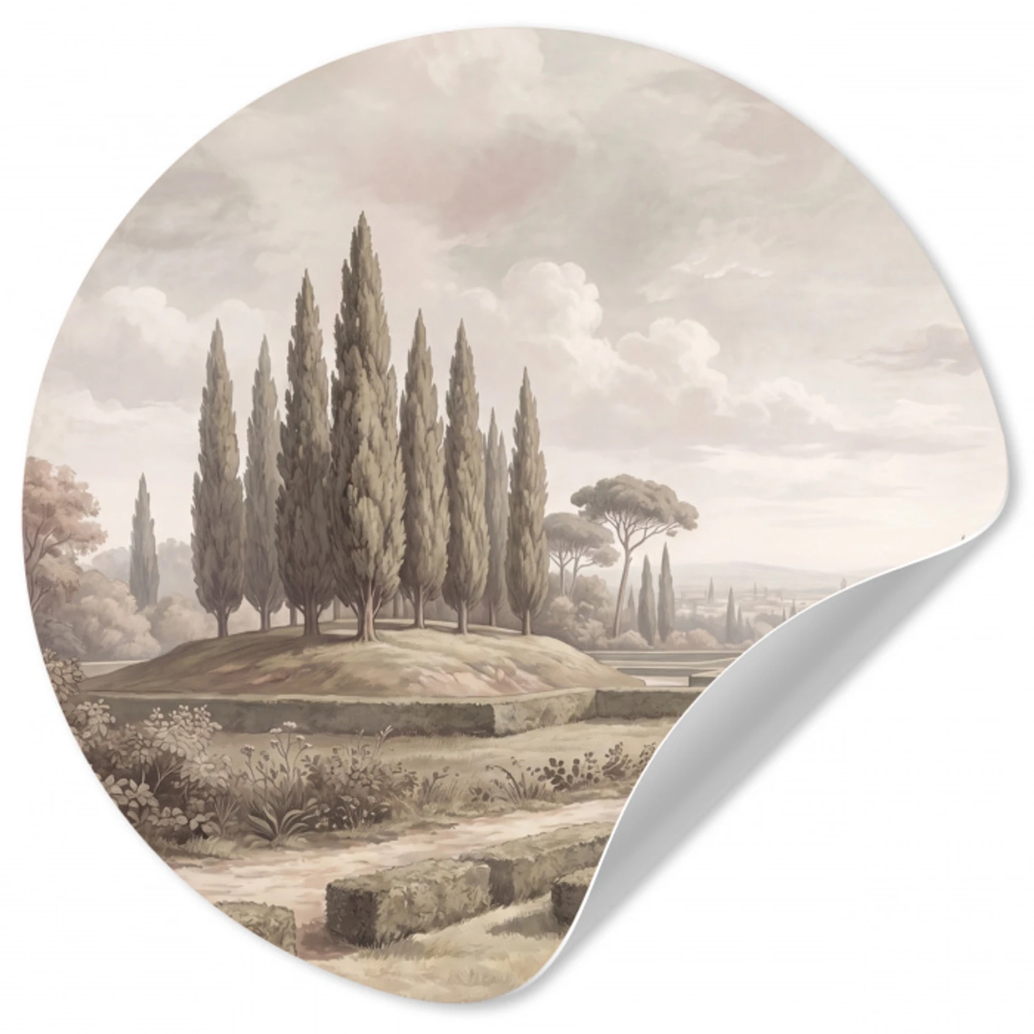 Vallei - Tuin - Natuur - Groen Wandcirkel behangsticker klein -3d