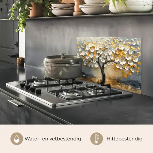 Boom - Bloemen - Goud - Beige keuken achterwand spatscherm klein -usp_NL