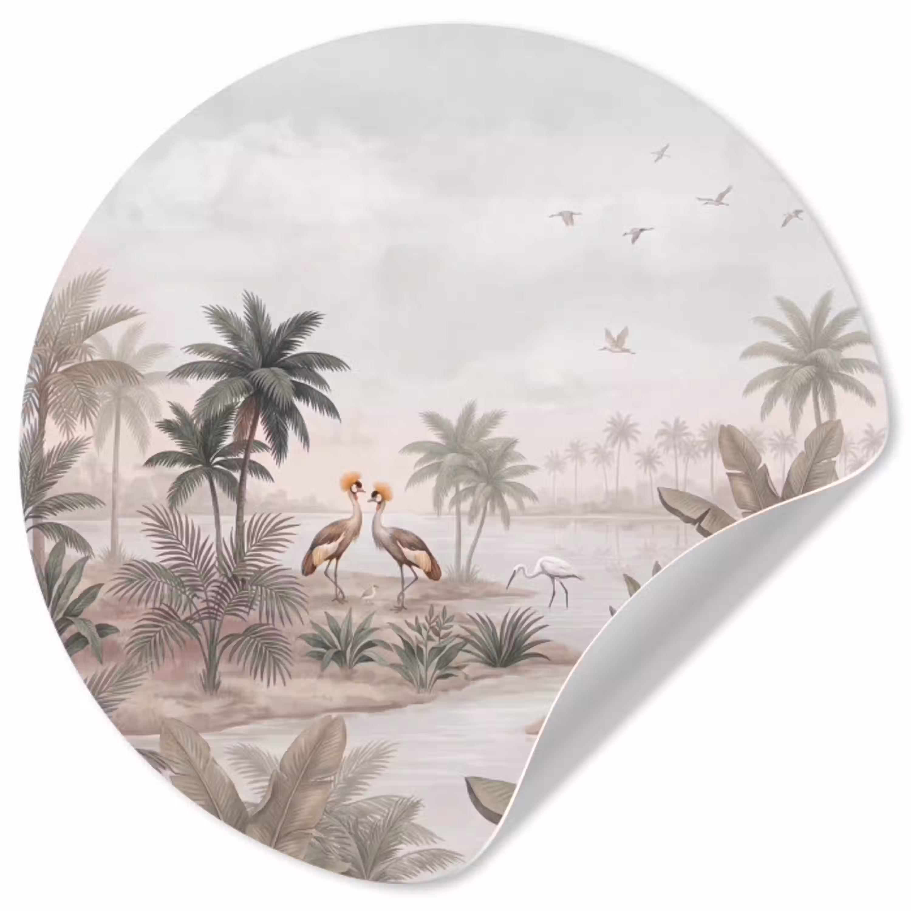 Kraanvogels - Palmbomen - Tropisch Wandcirkel behangsticker klein -3d