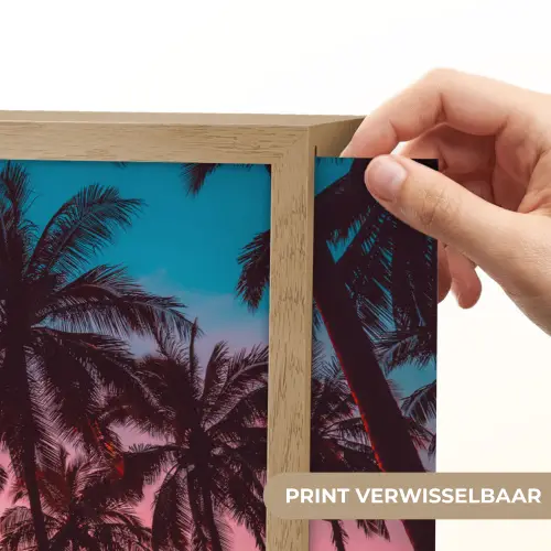 Palmboom - Zonsondergang - Horizon - Strand - Oranje - Roze Light Box met batterij (Wandlamp) middel -USP_websiteprintNL