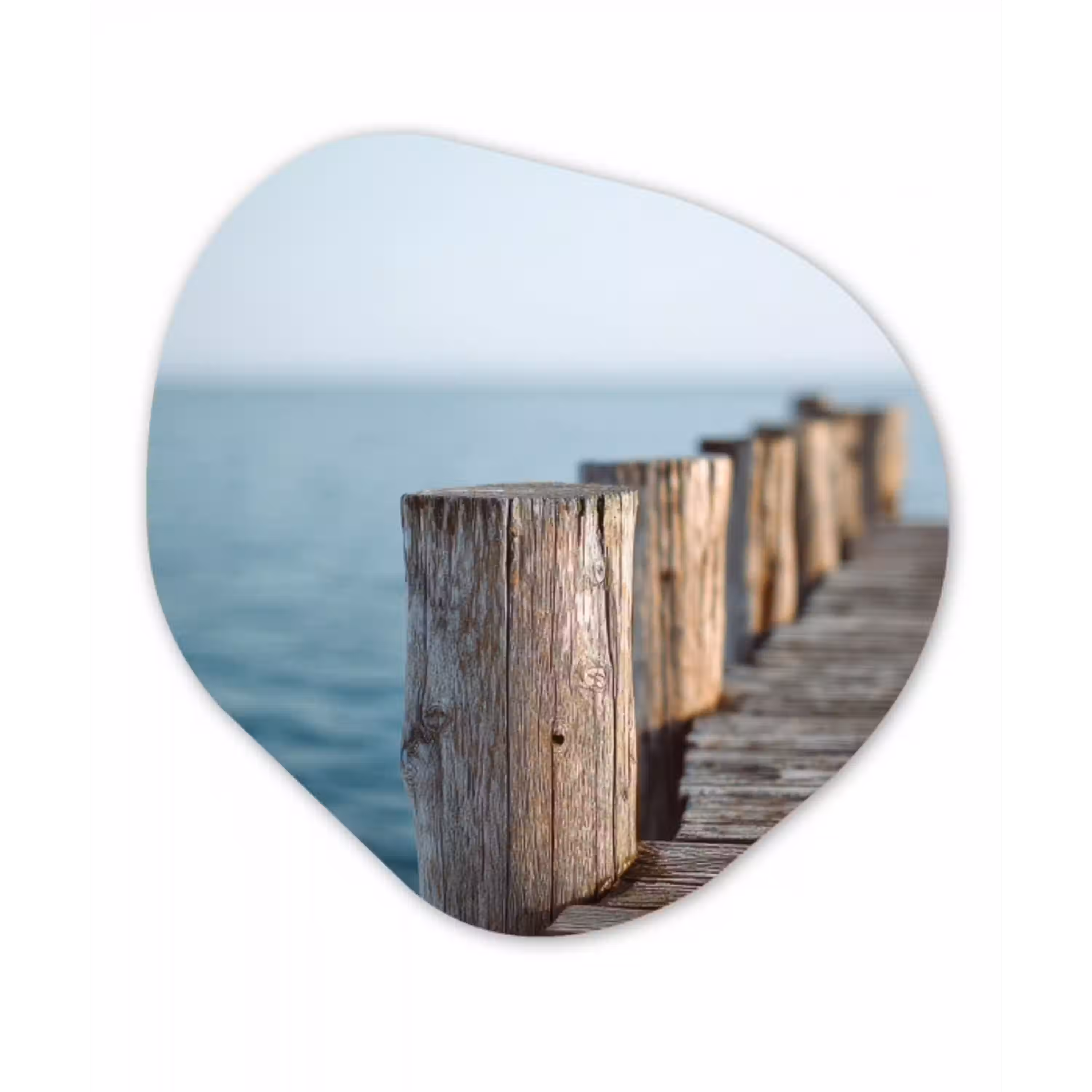 Houten steiger - Helderblauwe lucht Wandcirkel Organisch Forex 3mm klein -3d