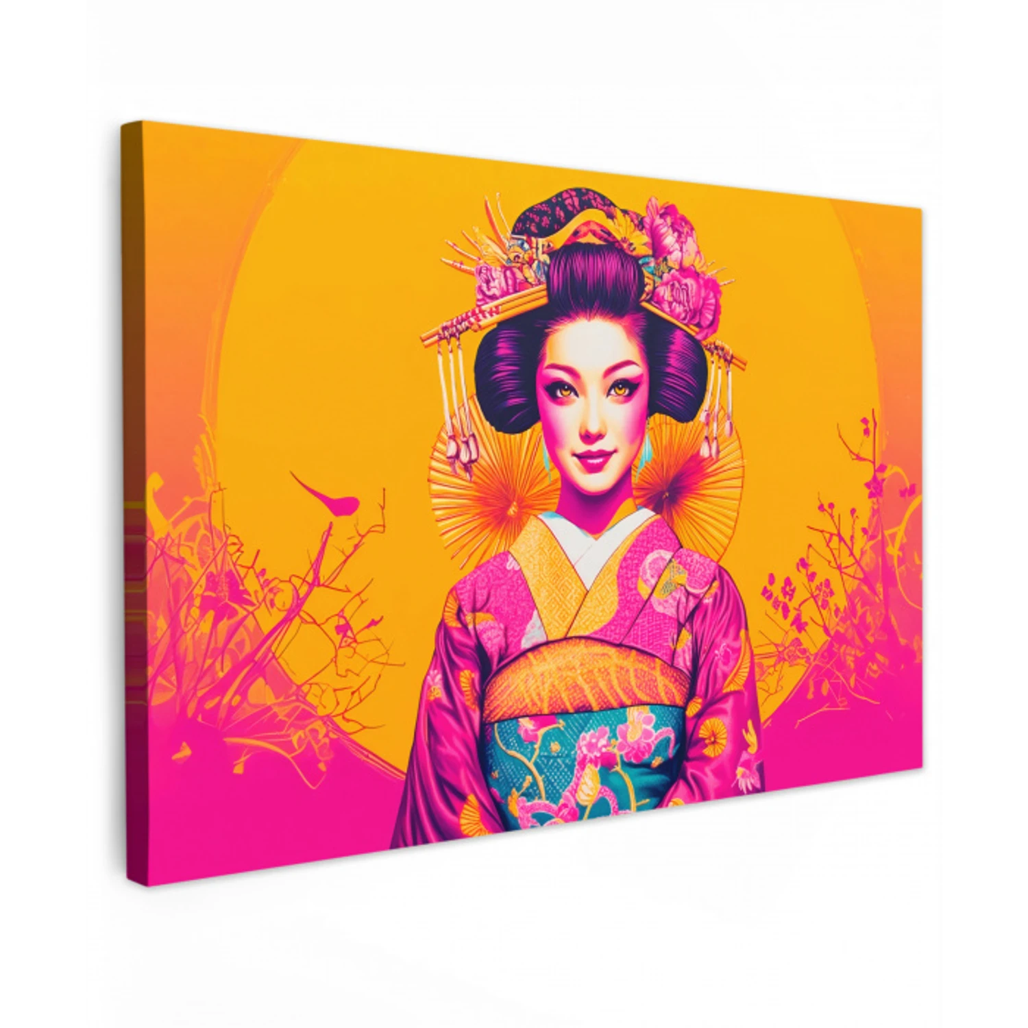 Bloemen - Vrouw - Kimono - Roze Tuinposter op houten frame 2 cm dik klein -3d