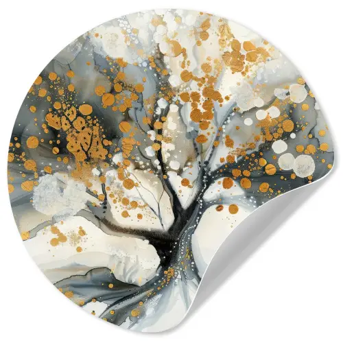 Boom - Modern - Abstract - Goud - Zwart - Wit Wandcirkel behangsticker klein -3d