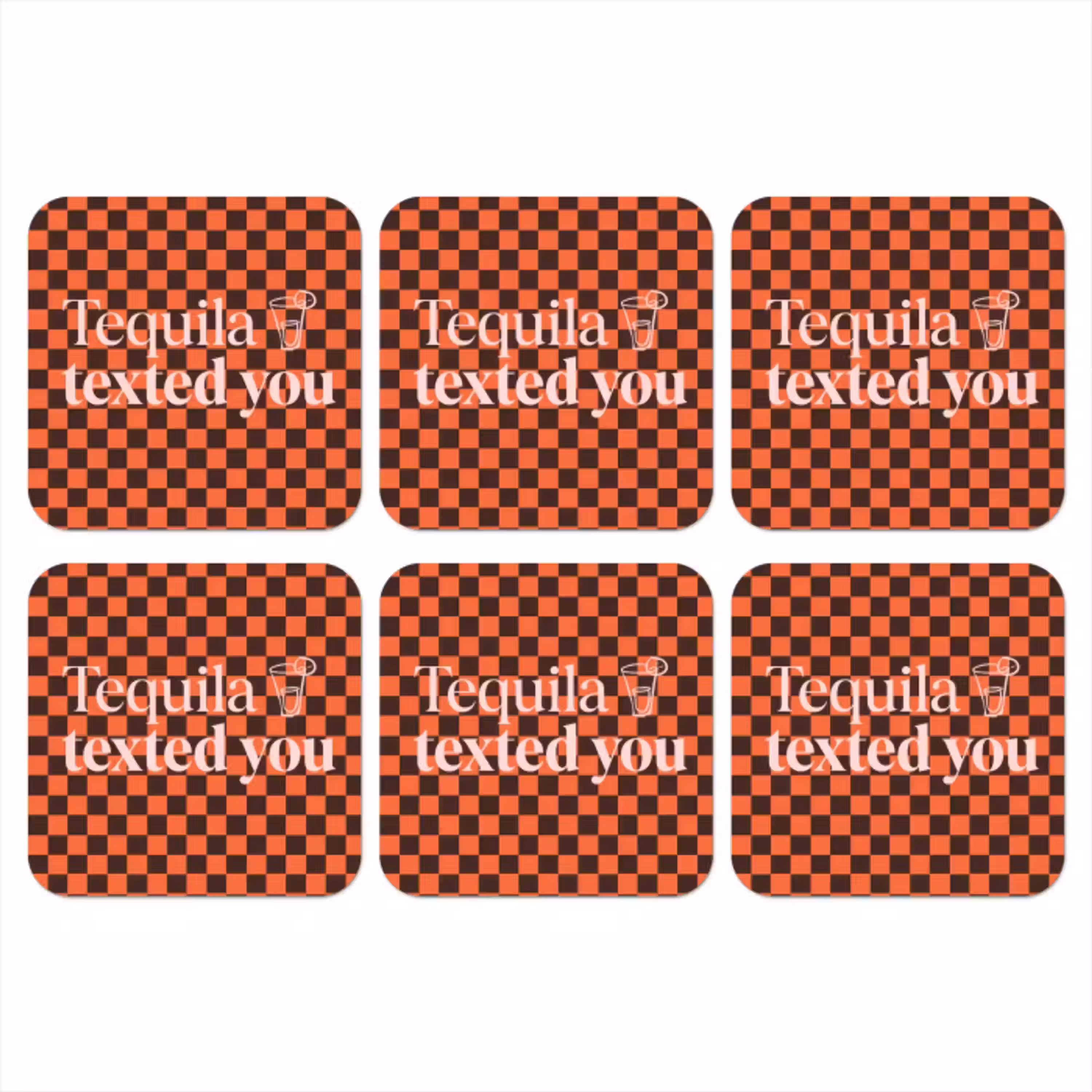 Tequila texted you - Glas - Vierkanten - Oranje onderzetter kurk middel -3d