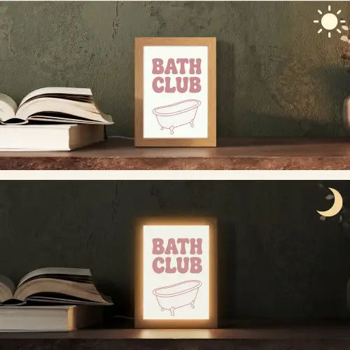 Retro - Bad - Roze Light Box met kabel (Tafellamp) klein -sfeer3