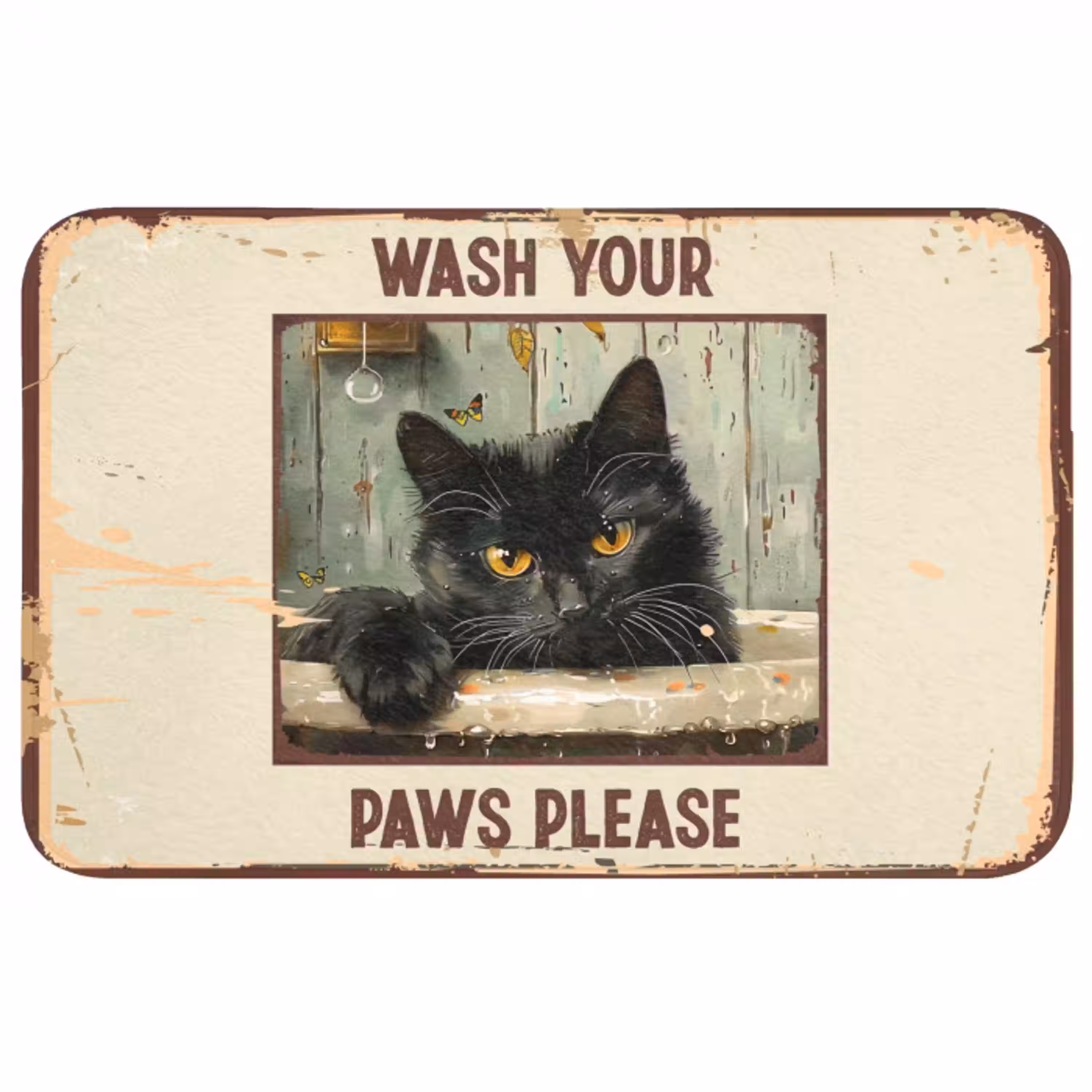 Vintage - Kat - Quotes - Wash your paws please - Spreuken WCmat middel -3d