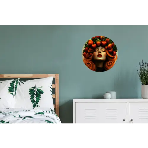 Vrouw - Aardbeien - Kroon Wandcirkel aluminium klein -slaapkamer