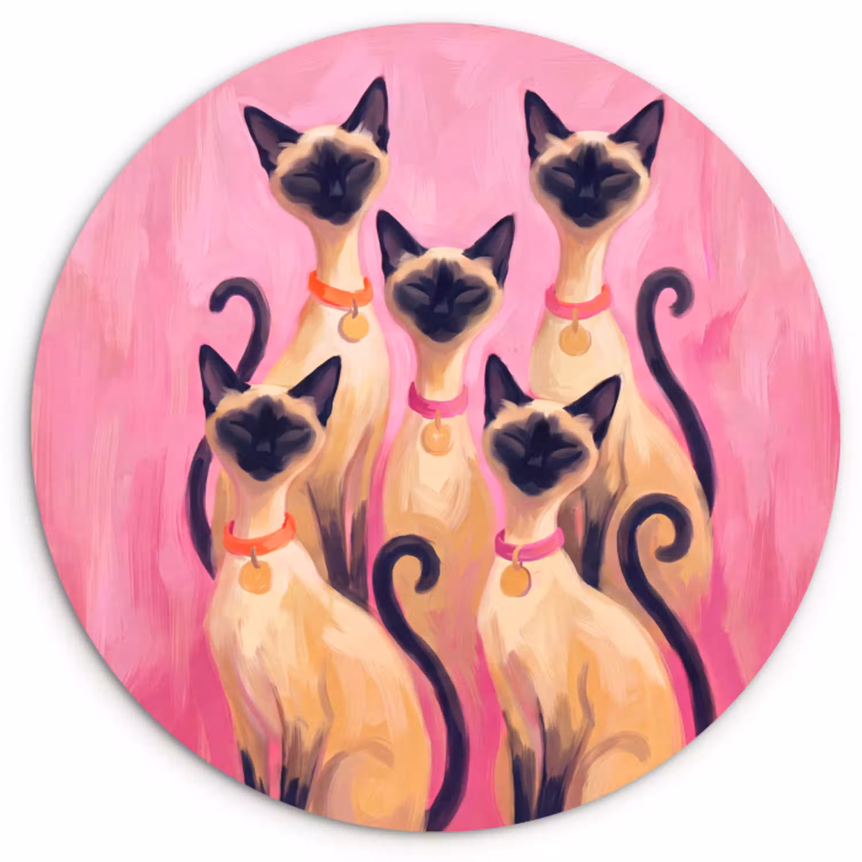 Kat - Groep - Dieren - Modern - Roze Wandcirkel kunststof plaat 5mm dik klein -3d