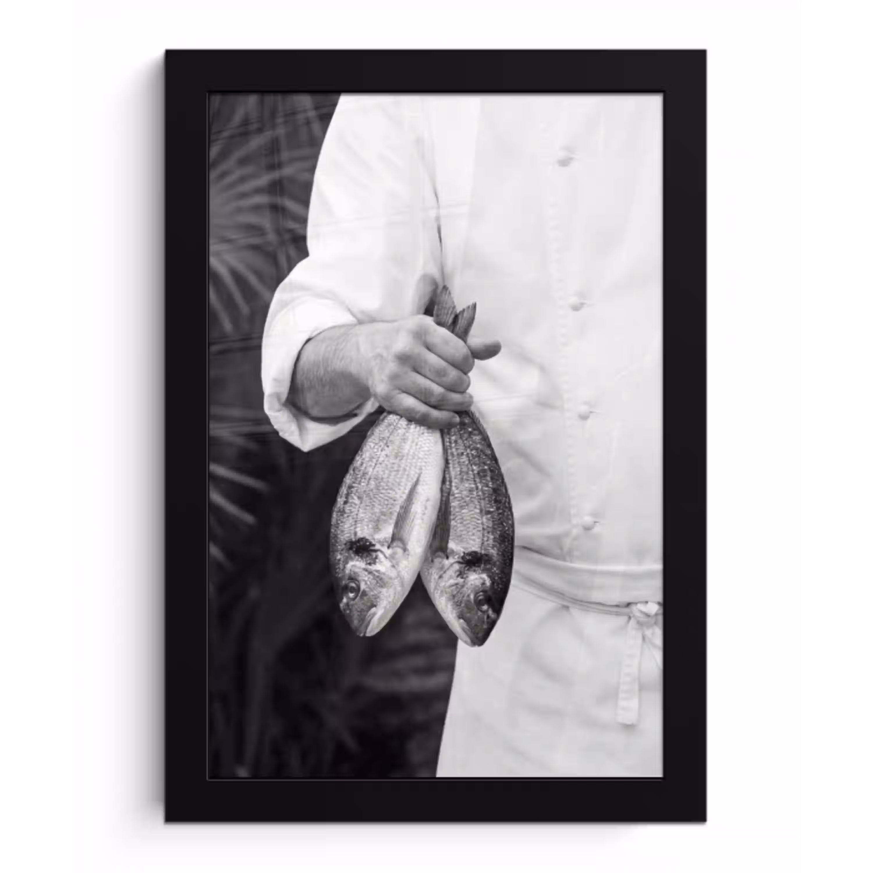 Vissen - Chef - Zwart - Wit fotolijst zwart zonder passe partout klein -3d
