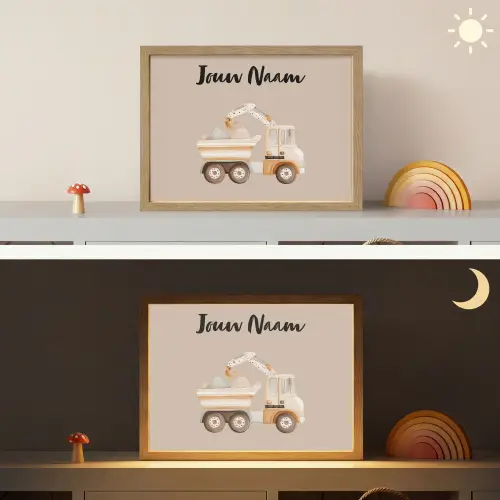 Kiepwagen - Auto - Beige - Stenen Light Box met batterij (Wandlamp kind) middel -sfeer3_kind