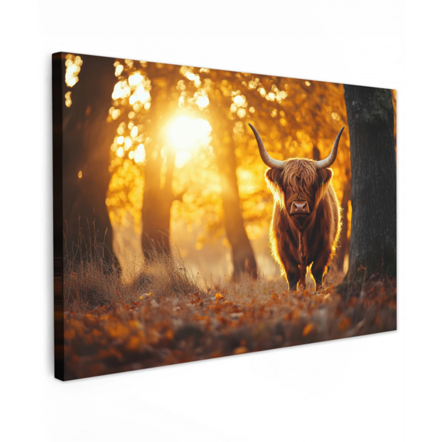 Schotse hooglander - Bos - Herfst - Dieren - Natuur - Bladeren Tuinposter op houten frame 2 cm dik klein -3d